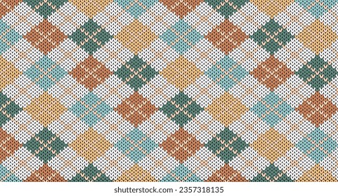 Vintage geometric square knitting patternFestive Sweater Design. Seamless Knitted Pattern