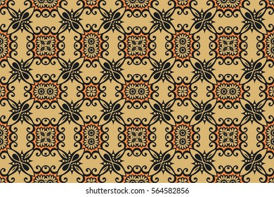 Vintage geometric symmetric rounded pattern. abstract retro texture for wallpapers on a yellow  background