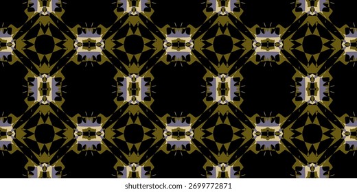 Vintage Geometric Tile Pattern in Black and Gold-Toned Colors. Modern Minimalist Dark Backdrop with Bold Repeating Ornament. seamless clothing
