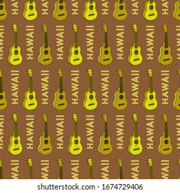 Vintage geometric typographic seamless pattern with hawaiian guitars. Repeat symmetrical pattern. Vector illustration.