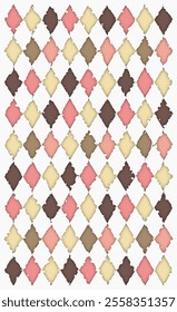 Vintage geometric vector, burn effect edge. seamless pattern with rhombus colorful shapes, Harlequin. Circus. Design for cover, fabric, textile, wrapping paper.Pattern design over white background.
