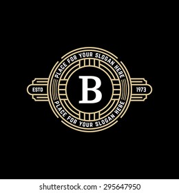 Vintage geometric vector frame with letter B. Art deco golden linear monochrome luxury hipster monogram. Logo design for Royal sign.