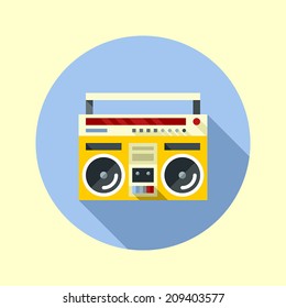 Vintage ghetto blaster boombox. Flat long shadow design. Hipster icons series.