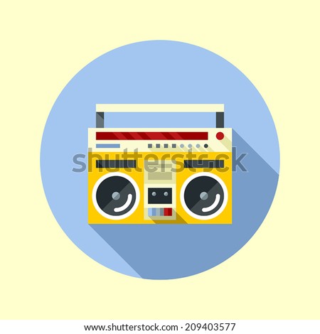 Vintage ghetto blaster boombox. Flat long shadow design. Hipster icons series.