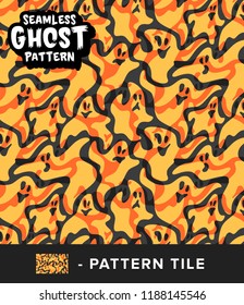 Vintage Ghost Seamless Pattern Surface Design with Isolated Pattern Tile. Vector Illustration. 