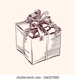 Vintage gift box with  bow vector illustration