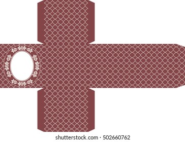Vintage gift box design pattern. Chocolate-brown background with polka dots. Template for print. Vector illustration.