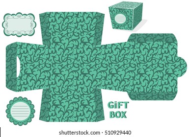 Vintage gift box design pattern. Emerald Christmas background. Template for print. Luxury vector illustration.