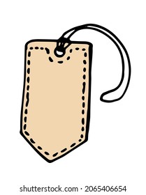 vintage gift tag. hand-drawn in the style of doodles, rectangular brown tag element with a string pattern blank, isolated on a white background template design