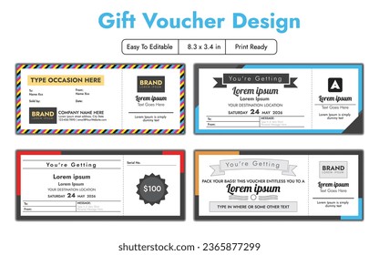 Vintage Gift Voucher Template Coupon Card Set. Customer Gift Certificate Or Reward Bonus Card.