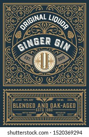 Vintage Gin label with baroque ornaments