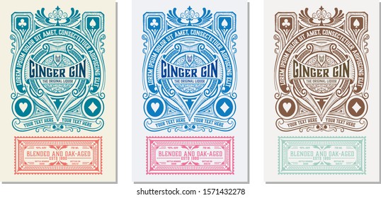 Vintage Gin label with baroque ornaments