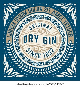 Vintage Gin label with baroque ornaments