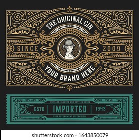 Vintage Gin label with baroque ornaments