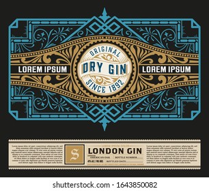 Vintage Gin label with baroque ornaments