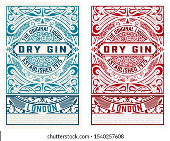 vintage gin label. Distilling business branding and dentity design elements.