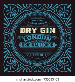 Vintage gin label with floral elements in western style