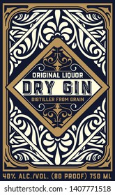 Vintage Gin label for packing,  Gold and white