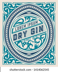 Vintage Gin label for packing,  Gold and white