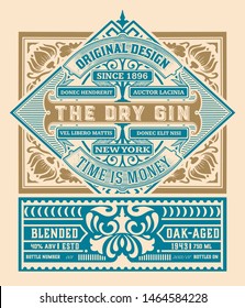 Vintage Gin label for packing,  Gold and white