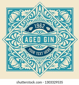 Vintage Gin label. Vector layered