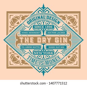 Vintage Gin label. Vector layered