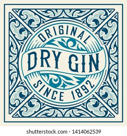 Vintage Gin label. Vector layered