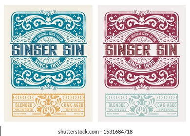 Vintage Gin label. Vector layered