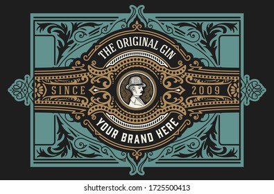 Vintage Gin label. Vector layered
