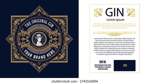 Vintage Gin Label. Vector Layered