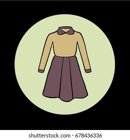 vintage girl dress hand drawn icon vector cartoon style