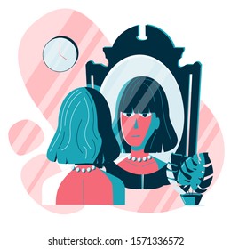 Vintage girl looks in the mirror