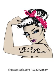 Vintage Girl Power Retro Illustration 