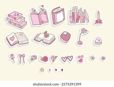 Vintage Girly Bookish, Book Lover Sticker. Vector illustration