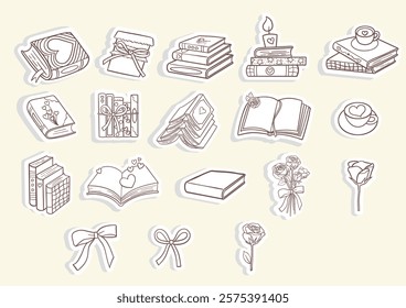 Vintage Girly Bookish, Book Lover Sticker. Vector illustration