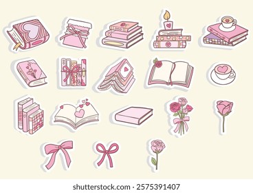 Vintage Girly Bookish, Book Lover Sticker. Vector illustration