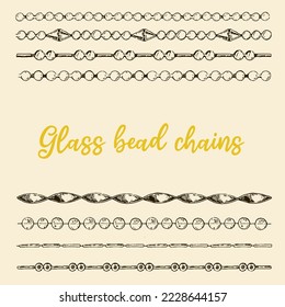 Vintage glass beads chains vector set 