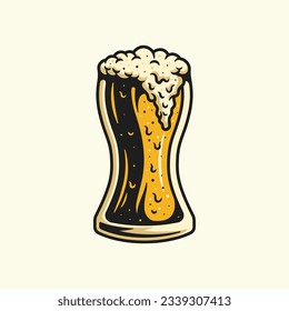 Vintage a glass of beer retro vector illustration on isolated background. Beer Vector Illustration. Oktoberfest Vector Theme Illustration. Vintage Oktoberfest Theme Vector Illustration