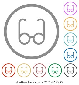 Vintage glasses outline flat color icons in round outlines on white background
