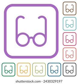 Vintage glasses outline simple icons in color rounded square frames on white background