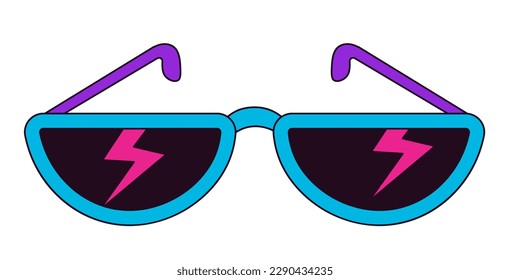 Vintage glasses with thunderbolts , isolated accessory for outfit. Modern and stylish fashionable element for clothes and apparel. Grungy goggles for party, sticker doodle. Vector in flat style