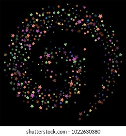 Vintage Glitter Vector Stars Falling Down. Glamour Vintage Confetti Celebration Border, Frame. Christmas, New Year, Birthday, Music Party Ornament. Gift Voucher Glitter Vector Falling Stars Pattern