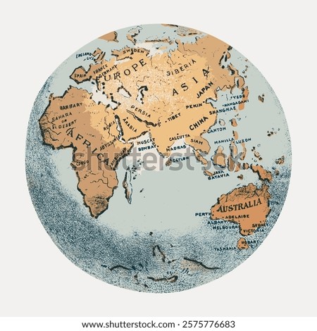 Vintage globe ball geography, vintage vector element. World atlas map illustration vector. Vintage map art drawing illustration, old painting art print of world atlas, vector element.
