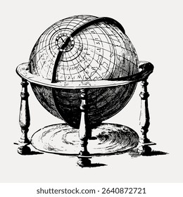 Vintage globe ball illustration isolated on white, vector.