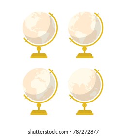 Vintage globe icons set. Vector cartoon flat style illustration isolated on white.