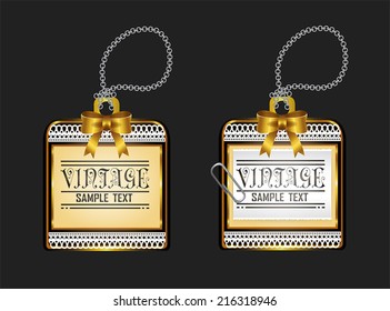 Vintage glossy golden locket badge with chain lace design, create by vector 