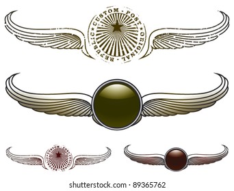 vintage glossy and grunge racing shields with wings
