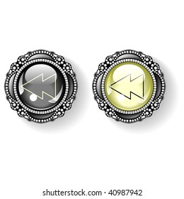 Vintage glossy rewind button, two vector versions