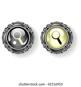 Vintage glossy search button, two vector versions