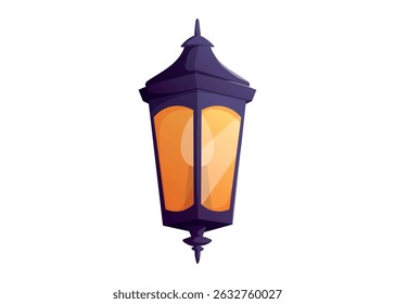 Vintage glowing lantern with warm orange light and dark top. Vector isolated cartoon illustration for fairytale, festive, or fantasy design, game assets, and decorative elements.